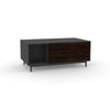 Edge Rectangular Coffee Table - (Back View) in Black, with Black Oak shelving and drawer fronts