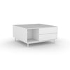 Edge Square Coffee Table - (Back View) in White, with White shelving and drawer fronts