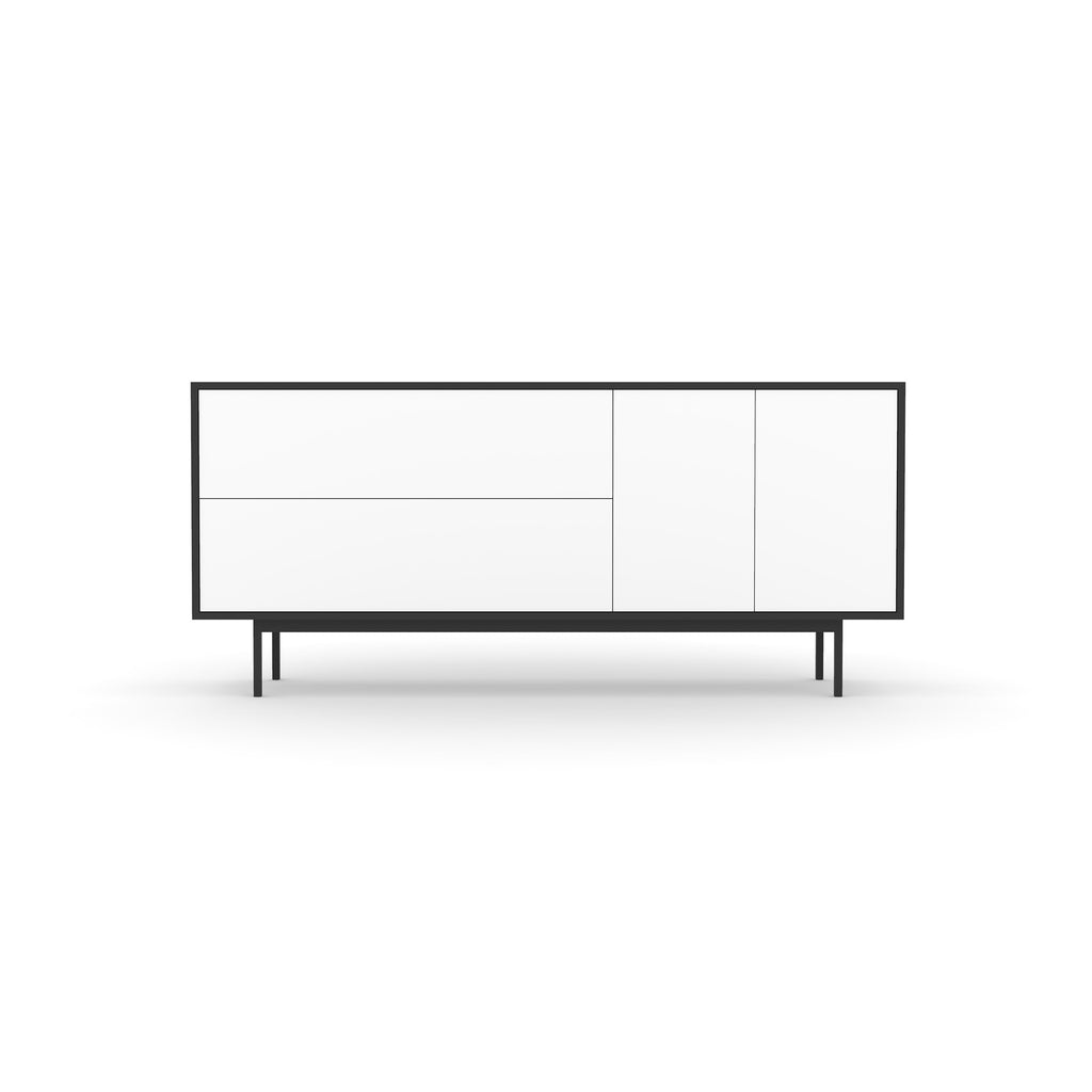 Studio Small Credenza, black carcass and leg, white fronts