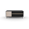 Edge Rectangular Coffee Table - (Front View) in Black, with Birch shelving and drawer fronts