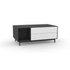 Edge Rectangular Coffee Table - (Back View) in Black, with White shelving and drawer fronts