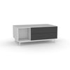 Edge Rectangular Coffee Table - (Back View) in White, with Black shelving and drawer fronts