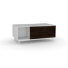 Edge Rectangular Coffee Table - (Back View) in White, with Black Oak shelving and drawer fronts