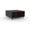 Edge Square Coffee Table - (Back View) in Black, with Black Oak shelving and drawer fronts