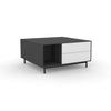 Edge Square Coffee Table - (Back View) in Black, with White shelving and drawer fronts