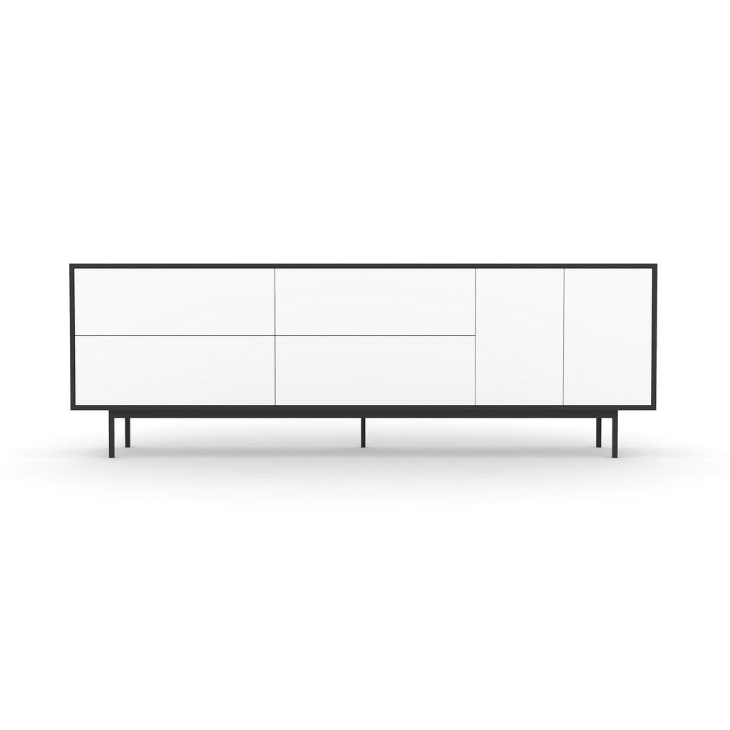 Studio Large Credenza, black carcass and leg, white fronts