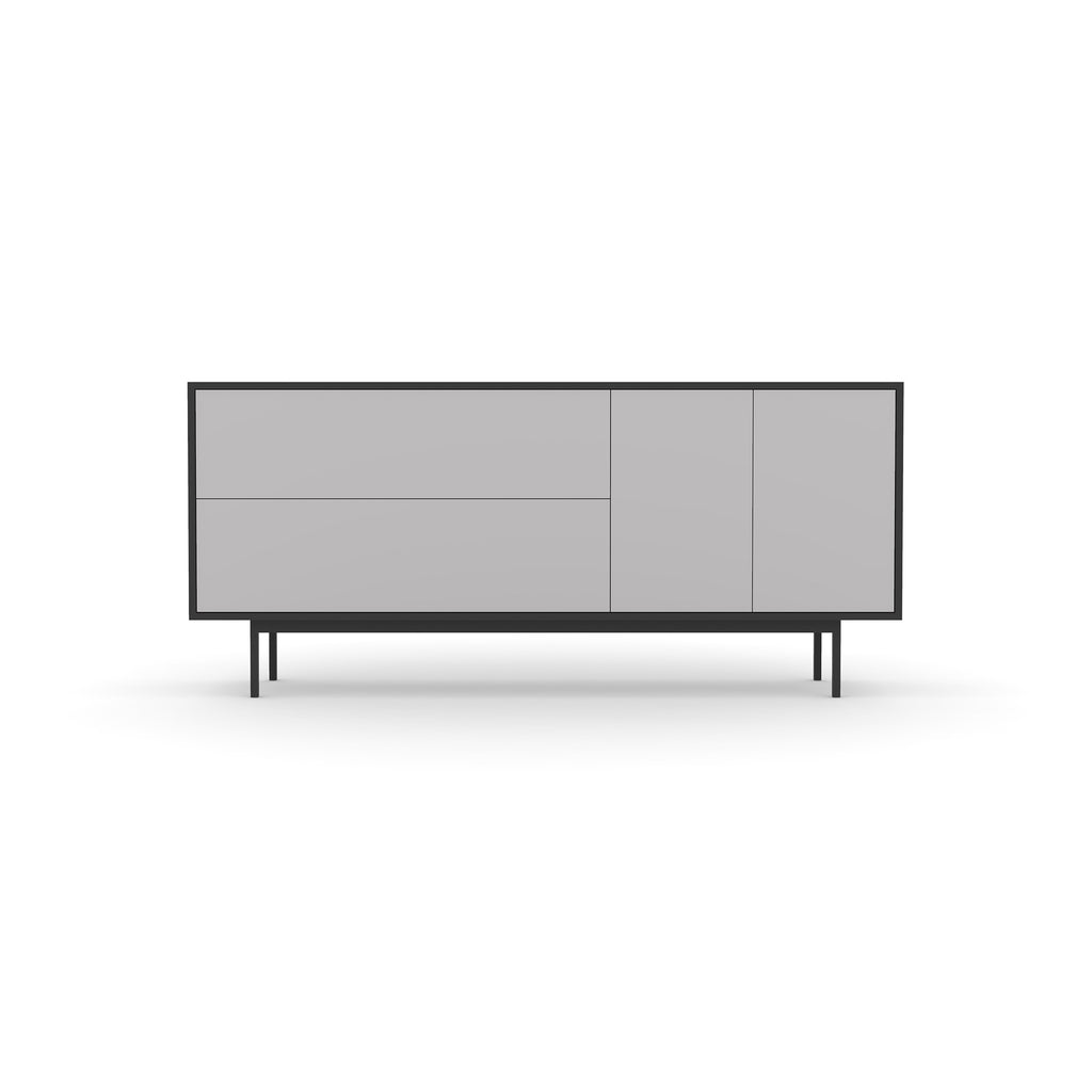 Studio Small Credenza, black carcass and leg, fog fronts