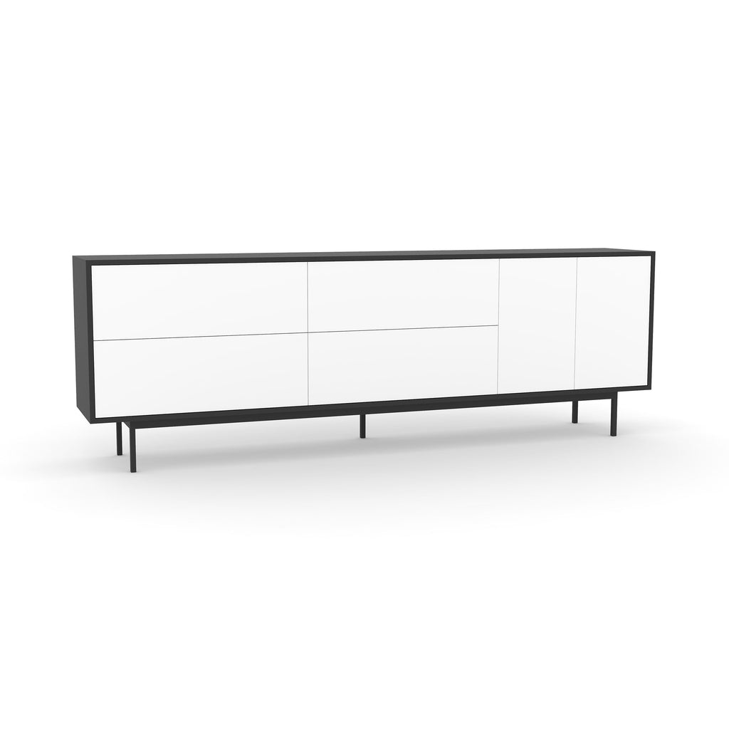 Studio Large Credenza, black carcass and leg, white fronts