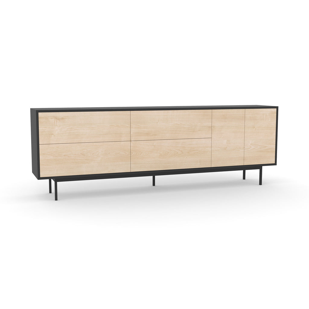 Studio Large Credenza, black carcass and leg, washed maple fronts