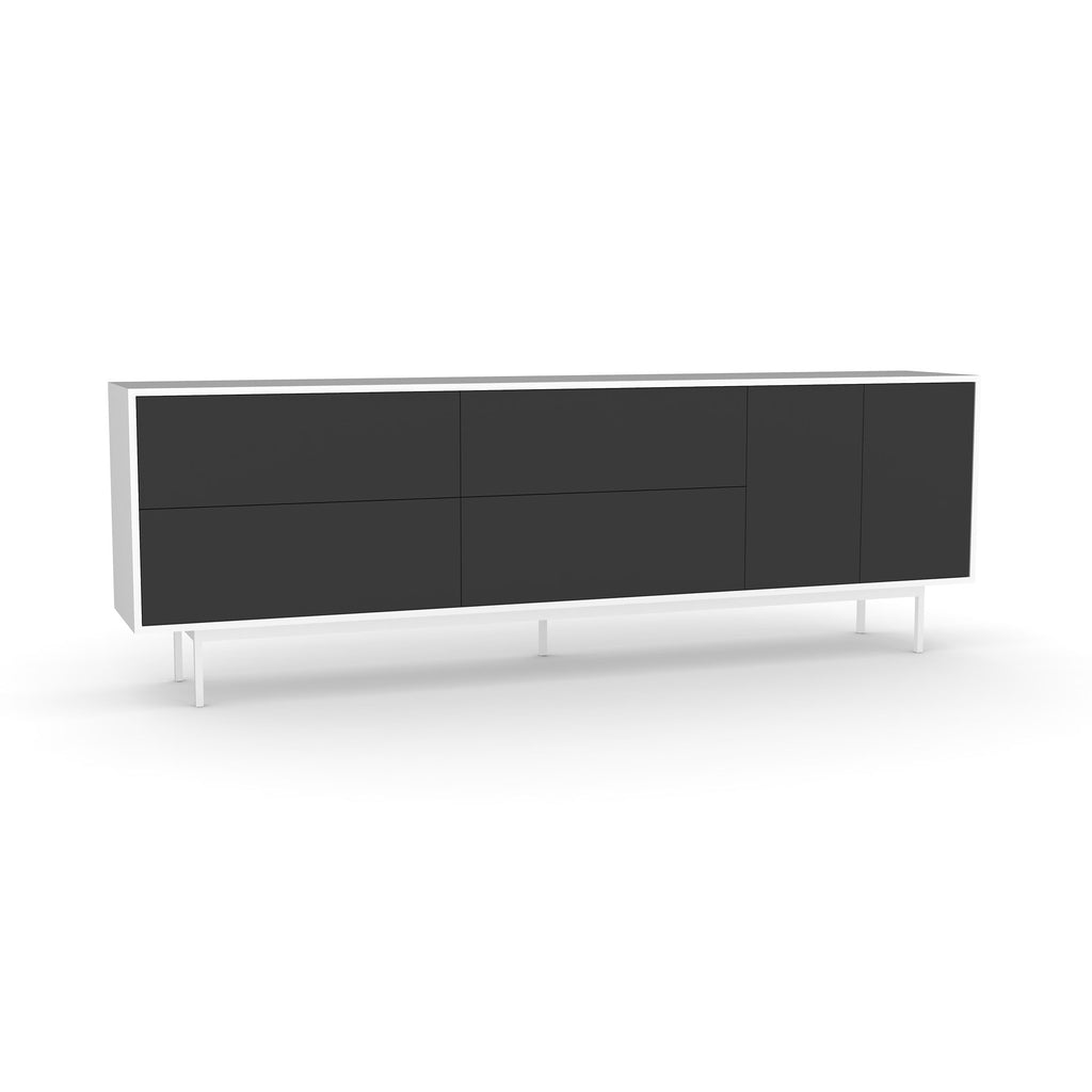 Studio Large Credenza, white carcass and leg, black fronts