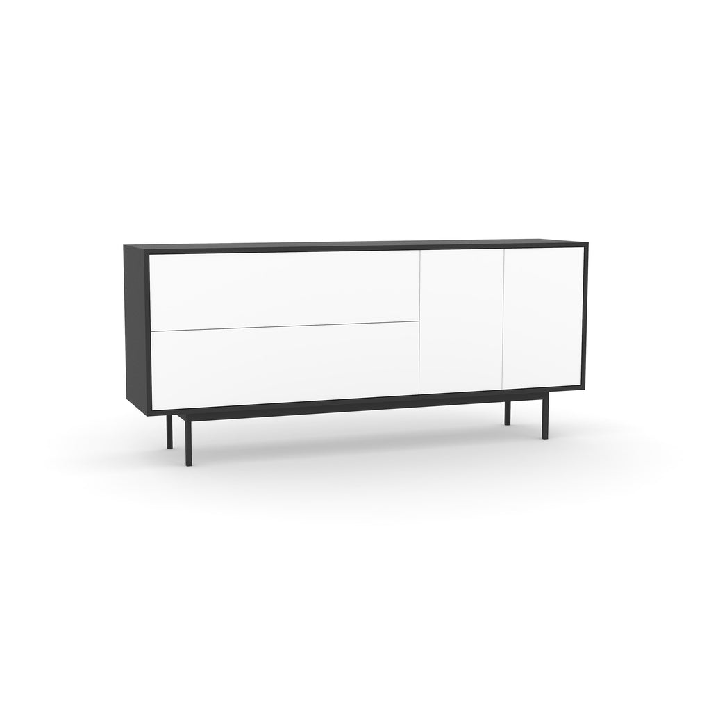 Studio Small Credenza, black carcass and leg, white fronts